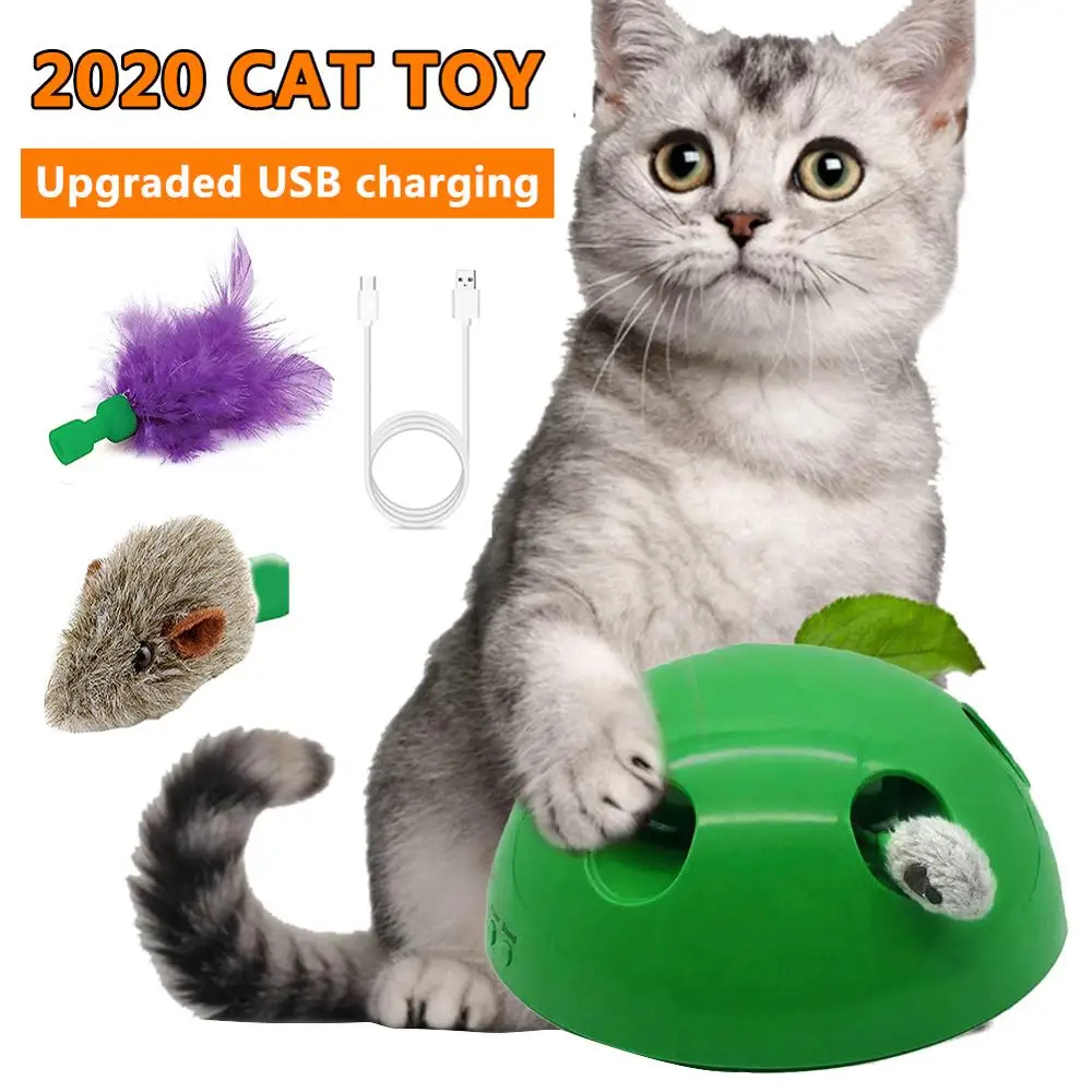 Игрушки для кошек кошачьи интерактивные игрушки для домашних животных Нескользящие 360 градусов форма купола ловите мышь симулятор забавная игра для домашних кошек - Цвет: USB Green
