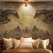 HD монгольский Стиль Коричневый Винтаж тиснением галопирующие лошади солнце фото обои s для отеля гостиной спальни 3D обои