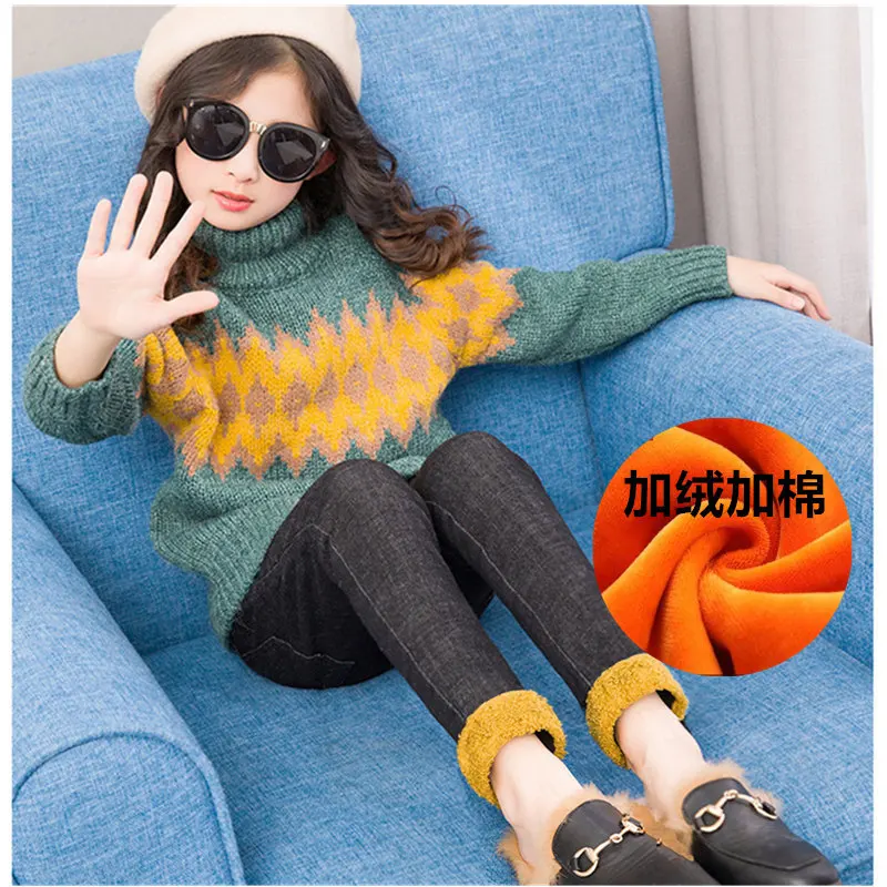 

High Quality Thick Warm Winter Spring Jean Pants Bow Girls Leggings Kids Trousers Children Pants winter pants for kids