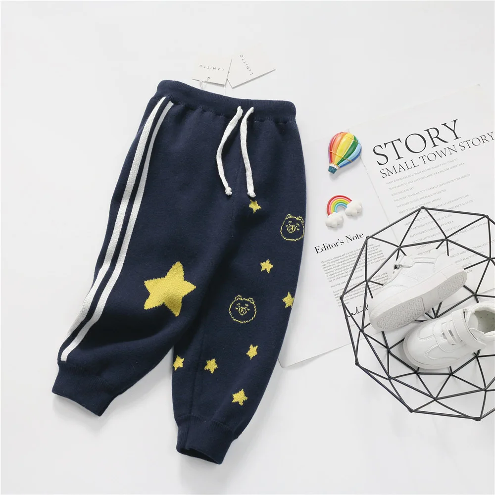Tonytaobaby/осенне-зимняя одежда новая стильная детская одежда для мальчиков и девочек Свободные повседневные штаны хлопковые трикотажные штаны со звездами
