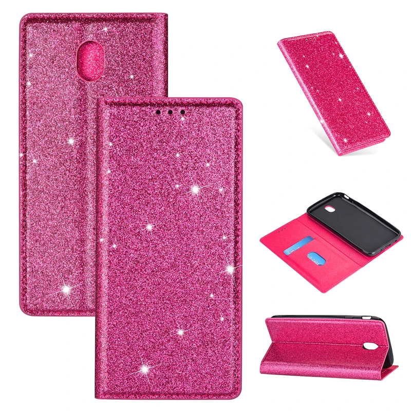 For Samsung Galaxy J5 Ultra Thin Glitter Magnet Flip Leather Case For J3 J7 J720 Stand Cover Funda