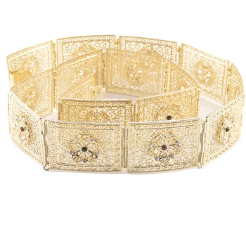 

New products manufacturers direct Moroccan style gold rectangular hollowed-out flower wedding metal belt