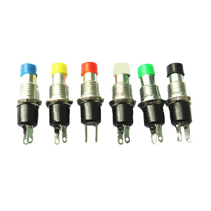 5pcs PBS-110  7mm Thread Multicolor 2 Pins Momentary Push Button Switch Non Lock Reset Switch red yellow green blue black white