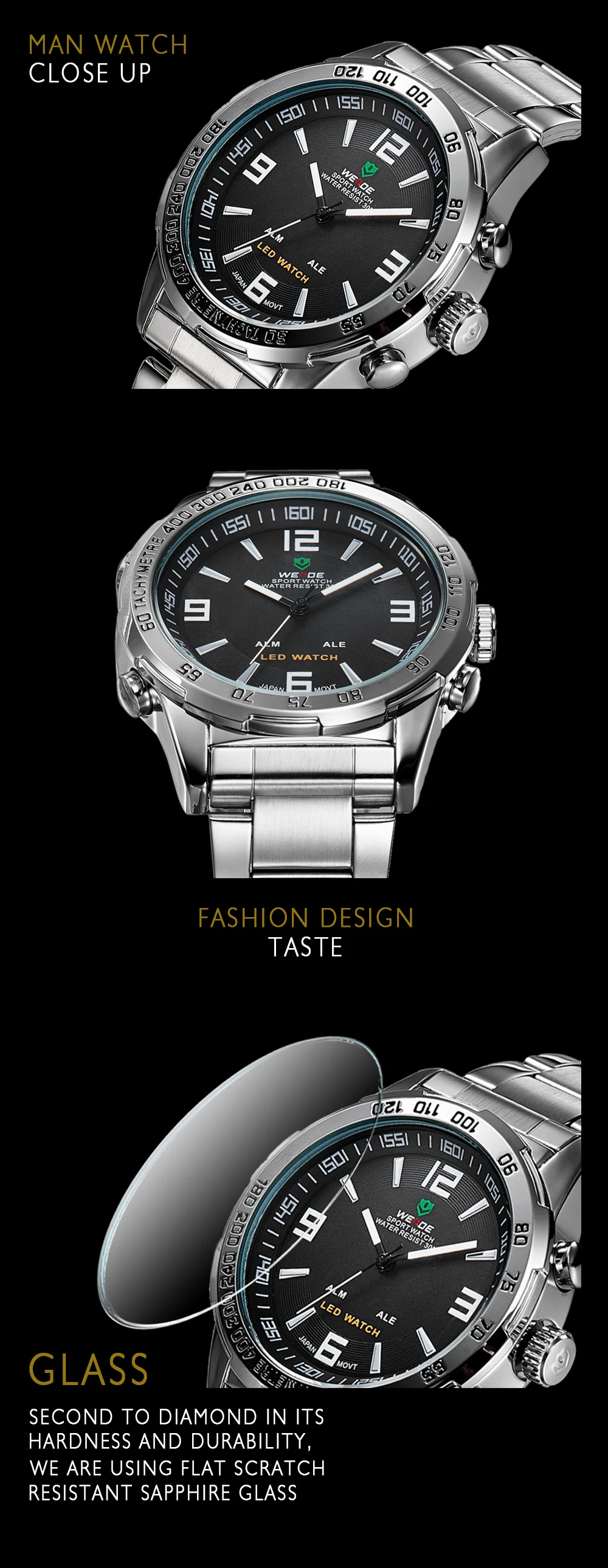 WEIDE мужские часы Relojes Para Hombre роскошные брендовые подарки для мужчин двойной дисплей наручные часы из нержавеющей стали ремешок часы WH1009