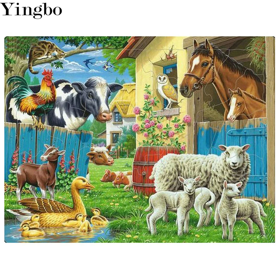 5D Diamond Embroidery Farm animals Painting With Diamonds Mosaic Cow Sheep Full Drill Square Rhinestone Picture by numbers | Дом и сад