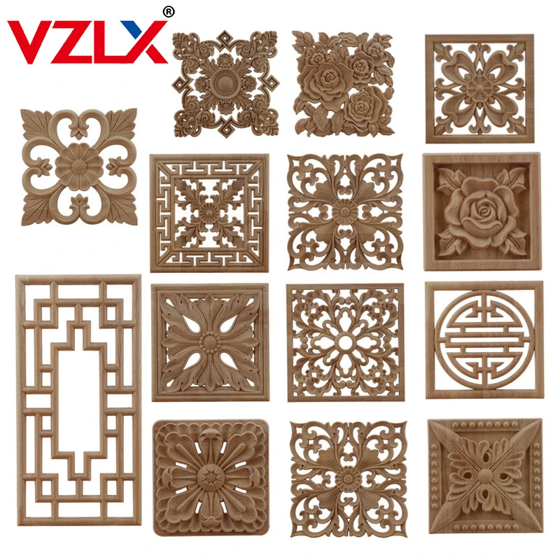 VZLX CAntique Woodcarving Wood Decal Carving Lines Wood Applique Rose Rubber Home Decoration Accessories Cabinet ornament crafts miniature ornament wooden figurine crafts glass fruit pendants