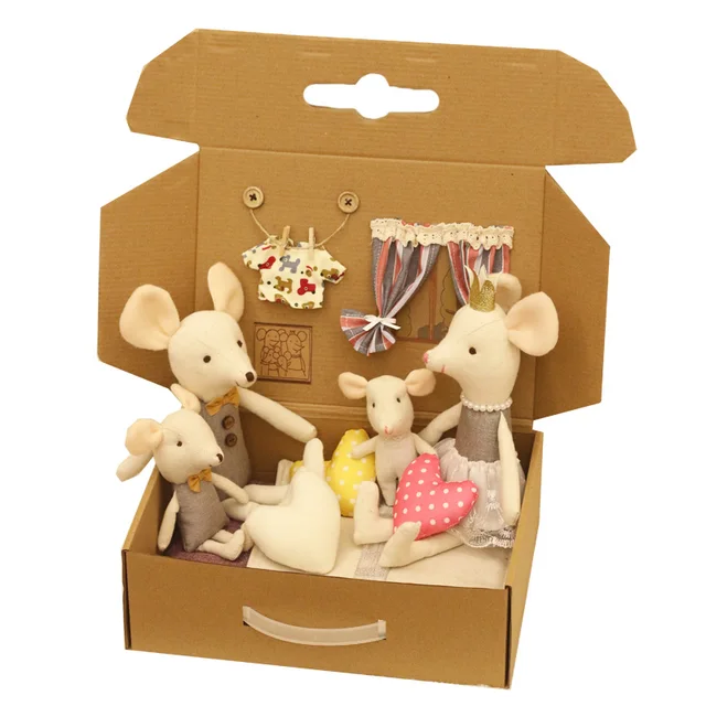 Toys For Kids Cute Baby Dolls Boy Girl The mouse family Mini plush doll house cute mouse doll box Play house toys 1