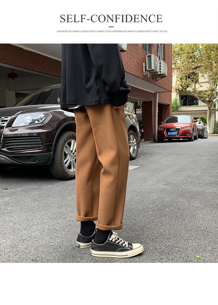 Autumn And Winter Woolen Pants Men's Fashion Solid Color Straight Casual Pants Men Streetwear Wild Loose Dress Pants Male M-5XL