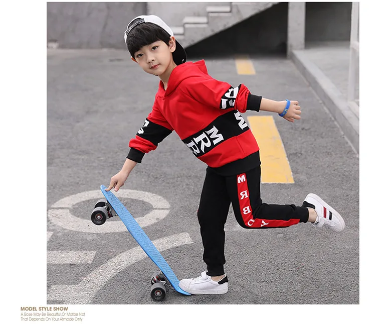 Boys Hoody Sports Clothing Set New Spring and Autumn Children 's 2 Patchwork Colors Sets Kids Clothes Suits Size4-14 ly329