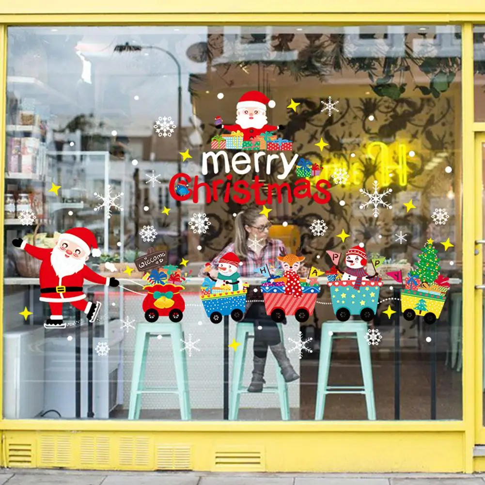HobbyLane, Рождественское украшение, без клея, статическое стекло, наклейка Санта-Клаус, поезд, съемная Рождественская Наклейка на стену
