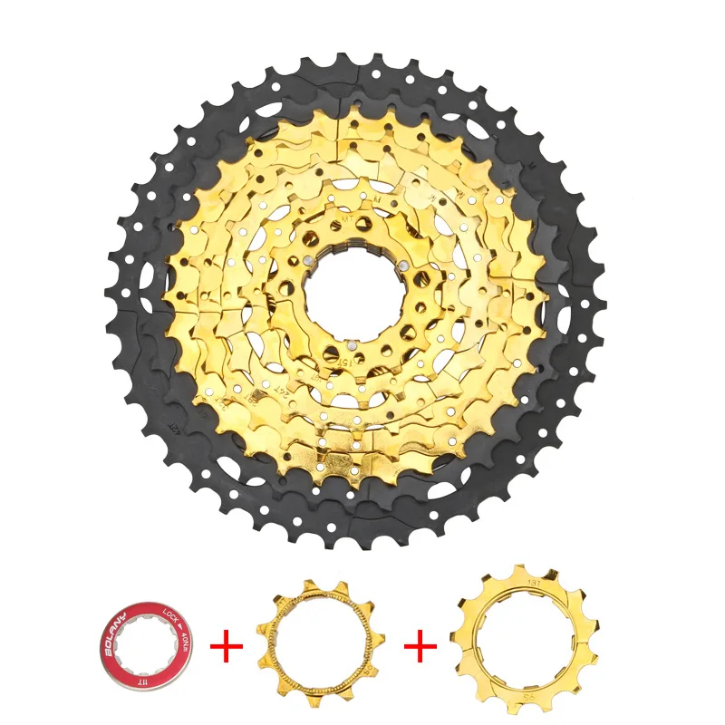 bolany 9 10 скоростей кассета MTB 9V 10V 11-42T горный велосипед свободного хода широкий коэффициент Сверхлегкий 485g велосипедный маховик черный-золотой