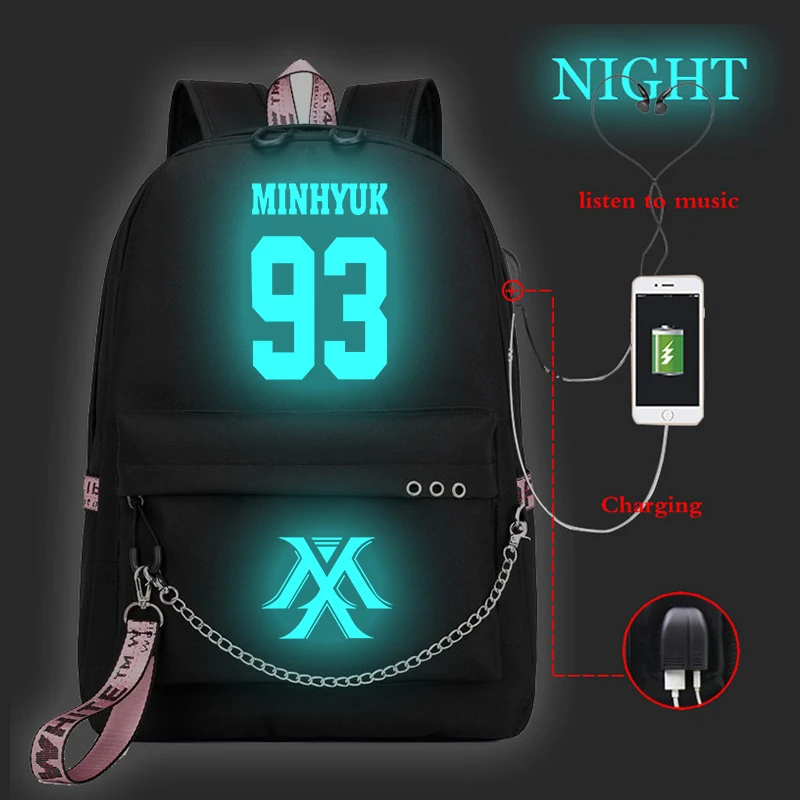 Mochila Feminina Kpop MONSTA X рюкзак женский рюкзак Usb зарядка школьные сумки для девочек-подростков светящийся дорожный рюкзак для ноутбука - Цвет: 23