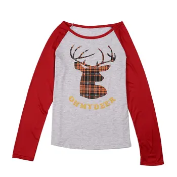 

New Autumn Winter Women Christmas Deer Printed Tshirt Cotton Long Sleeve Patchwork O-neck Pullover Female Slim Fit Tee Tops