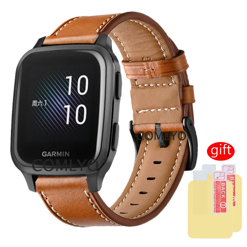 3in1 pack Leather straps for GARMIN Venu SQ Music smartwatch Strap wristband band belt bracelet garmin sq screen protector film