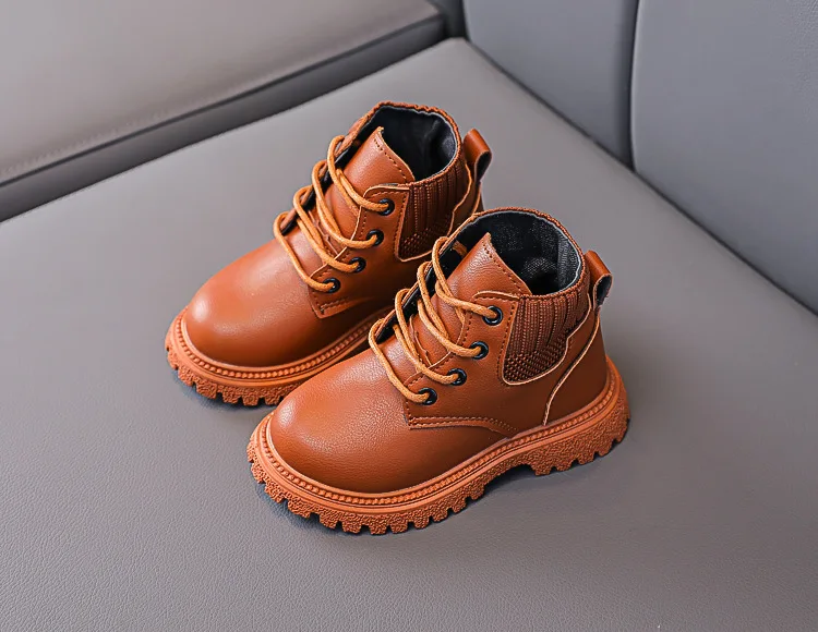 Baby Boys Boots for Kids Girls Booties Leather Shoes Soft Sole Fashion Martin Boots Waterproof Non-slip Plush Boy Running Shoes