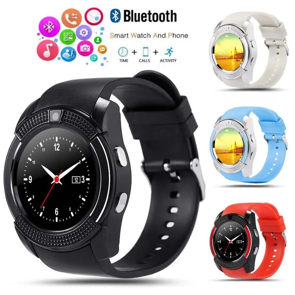 

Smart Watch V8 Bluetooth Sim SMS Android Camera Rounded Answer Call Dial Call Smartwatch Heart Rate Fitness Tracker