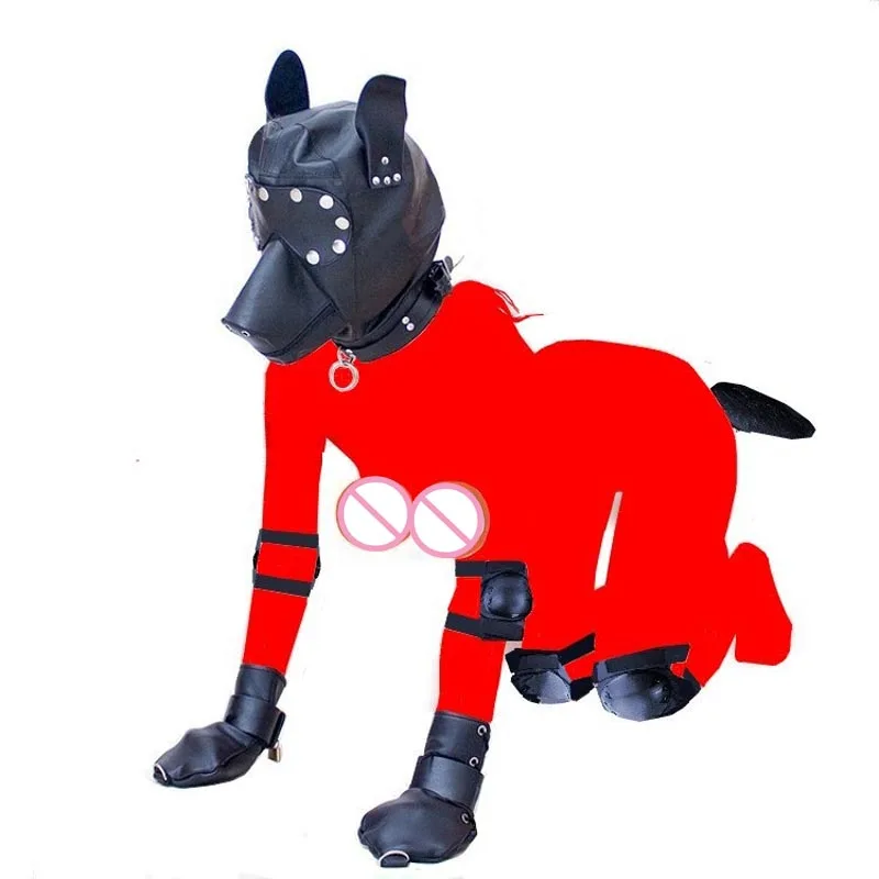 Sex Bondage Pony Puppy Play Game Toy Set Hood Fetish Mitts Knee Caps Anal Plug Tail Adult Female ...