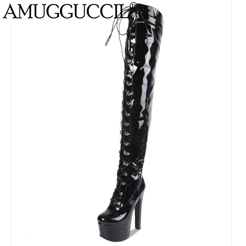 2021 New Plus Big Size 33-48 Black White Red Lace Up Sexy Over The Knee Thigh High Heel Platform Autumn Winter Women Boot X1910 | Обувь