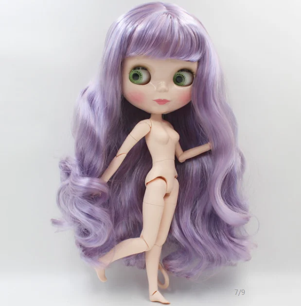 Обнаженная кукла Blyth, фиолетовые длинные вьющиеся волосы - Цвет: joined body doll
