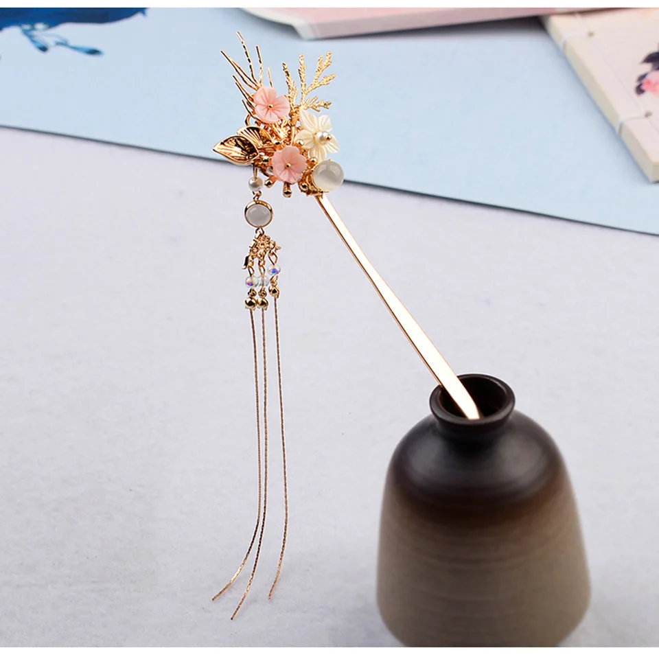Традиционные китайские аксессуары для волос, золотистая палочка для волос, Женская металлическая шпилька ручной работы, модный древний стиль - Цвет: A