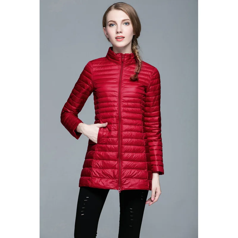 Красный LALYSSE зимний женский пуховик Средний длинный тонкий с капюшоном parkas 90% ультра легкий пуховик Повседневная одежда пальто теплое зимнее пальто - Цвет: Красный