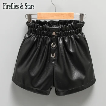 

Spring Autumn Girls Pu Shorts Baby Shorts Kids Mini Bottoms Children Clothes New Buttons Faux Leather Bud Waist 3 To 12 yrs