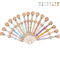 Cadena para chupete de bebé, soporte de silicona libre de BPA para pezones, Clips, anillo de madera de Color sólido, cadenas para chupete para bebés, pezones