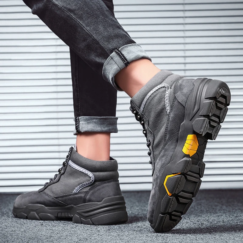 Мужская обувь мужские ботинки из парусины и кожи теплые плюшевые chaussure homme, большие размеры 39-48, защитная обувь мужские рабочие ботинки