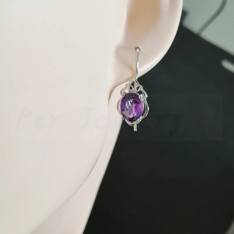 Натуральный настоящий аметист, серьги-кольца,, серебро 925 пробы 1.8ct* 2 шт, драгоценные камни, хорошее ювелирное изделие C91146