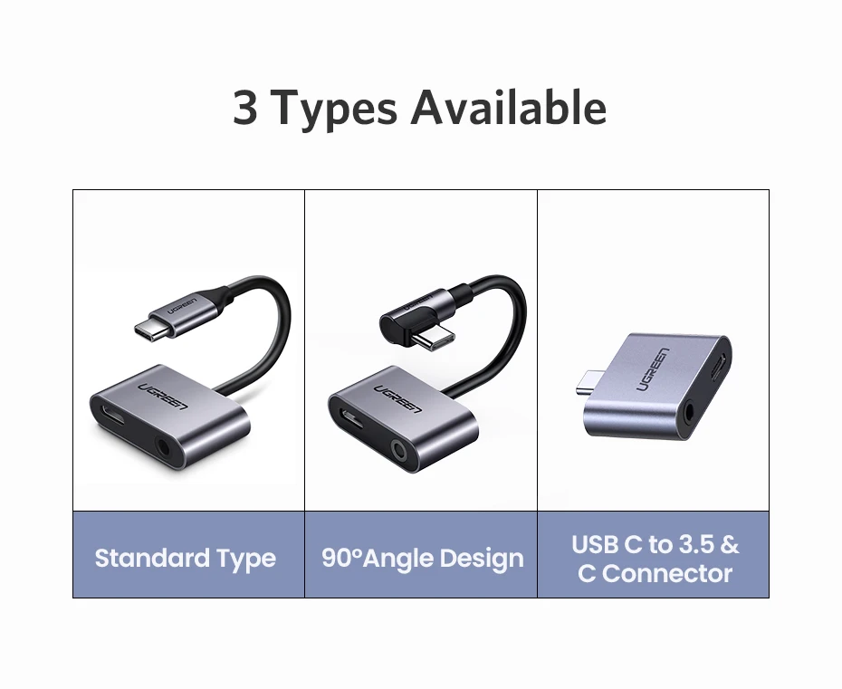 Fone de Ouvido Adaptador para Oneplus c de Carregamento e Áudio tipo c para 3.5mm Ugreen Jack 7 t Pro Huawei P30 Conversor 2-em-1 Usb Aux 1 Ugreen 2-em-1 usb c de carregamento e