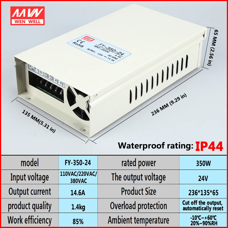 Непромокаемый выключатель питания FY-350-12V/5 В/24 В/36V48V открытый светодиодный импульсный источник питания 350 Вт