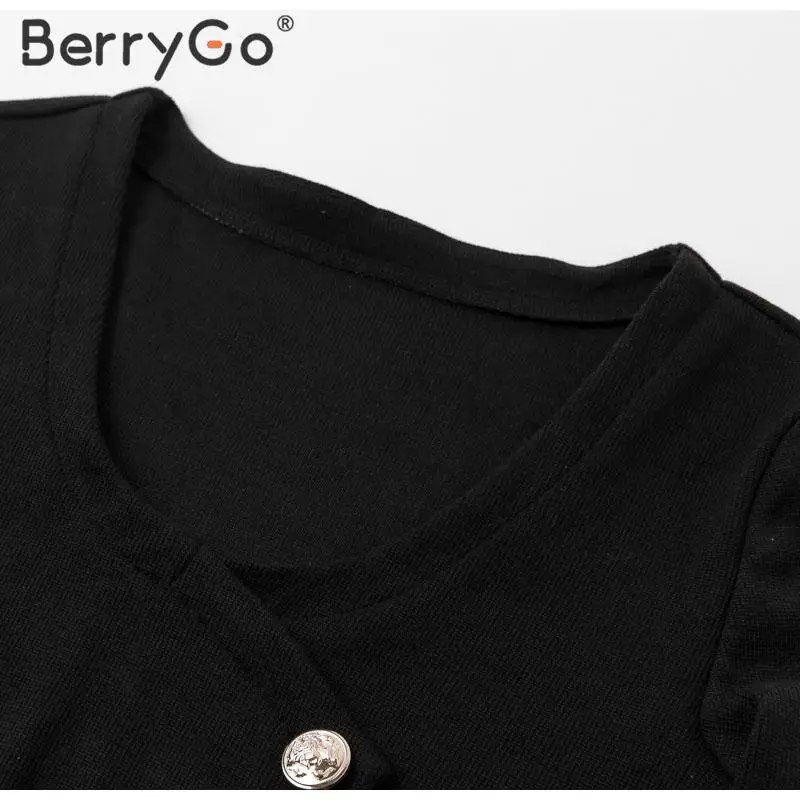 BerryGo трикотажное сексуальное облегающее платье с круглым вырезом, элегантное короткое зимнее платье на пуговицах с длинным рукавом, теплое облегающее мини-платье-свитер для женщин