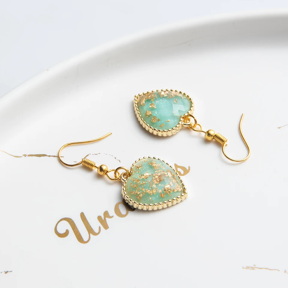 Корейская мода, Boho, простое Золотое сердце, кристалл, Висячие серьги для женщин, Висячие ювелирные изделия, подарок для девочки, аксессуары