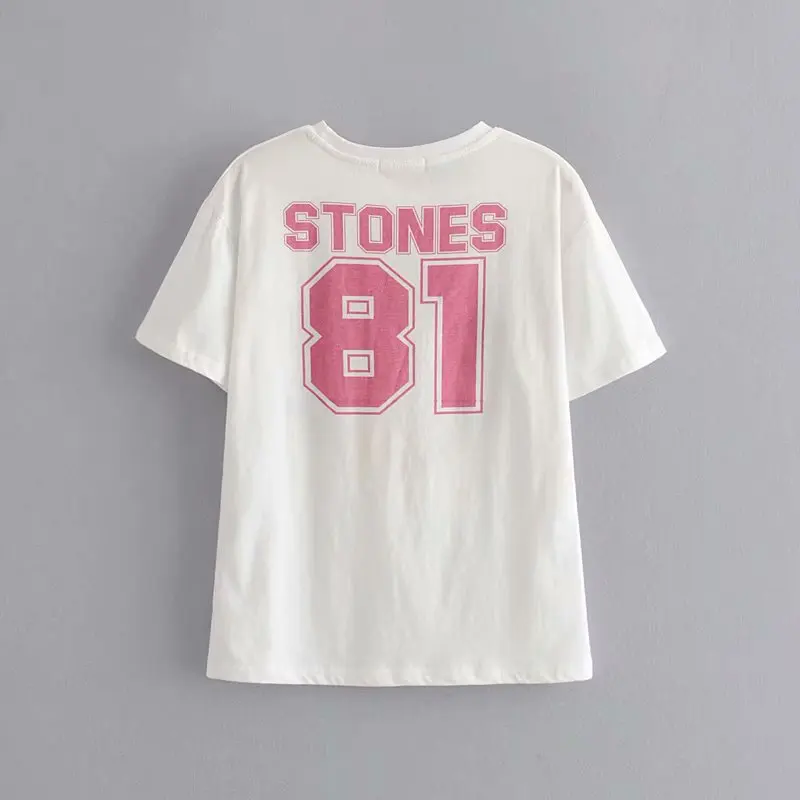 Винтажная летняя футболка бежевого цвета Rolling Stones, хлопковая Футболка с круглым вырезом и рисунком рок, уличная одежда для девочек, дизайнерская Стильная Новинка