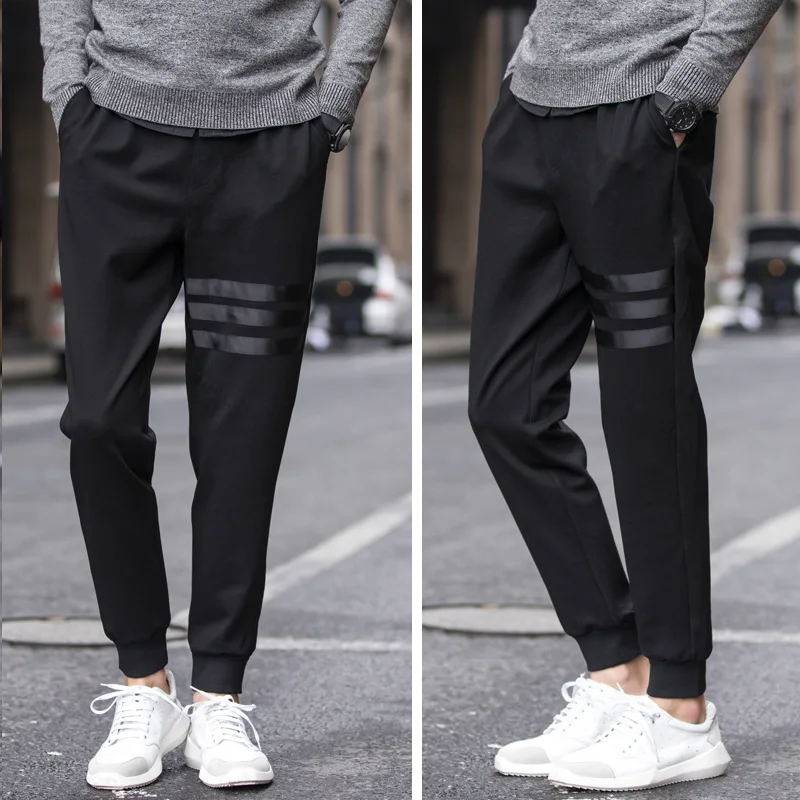 

Korean-style Teenager Skinny Harem Pants Men's Elastic Lace-up Summer Thin MEN'S Trousers Black And White with Pattern Loose-Fit