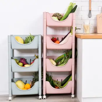 

Kitchen shelf multi-layer wheel storage rack space space fruit and vegetable plastic storage basket bathroom storage rack