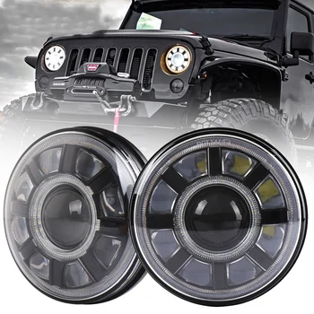 

2Pcs 7 Inch 60W Led Headlights Flower Shape with DRL Angel Eyes Lamps for JEEP Wrangler JK Defender Land Rover Lada Niva