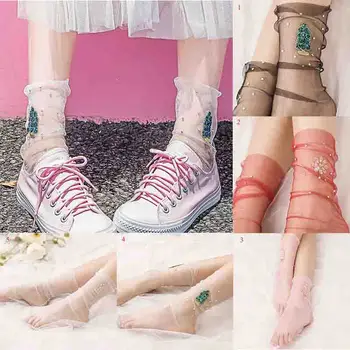 

Summer Cool Dot Tulle Loose Socks Women Breathable Transparent Ultra-thin Socks Female Mesh Small Polka Dots Socks