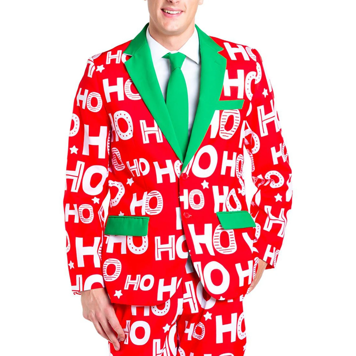 New Men Christmas Costume Blazers Suit Long Sleeve Turn Down Collar Funny Printed Blazer Male