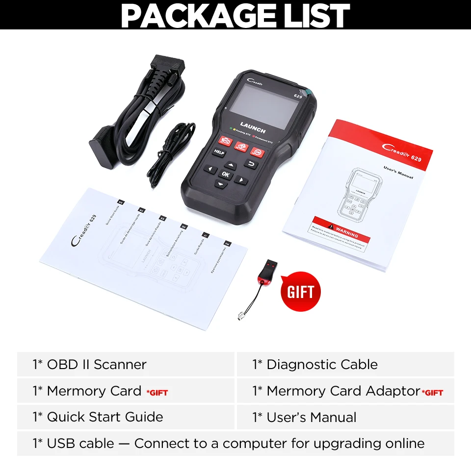 Launch CR629 OBD2 Scanner Professional Automotive Scanner Code Reader ABS SRS Check Engine Active Test Diagnostic Tools small car inspection equipment