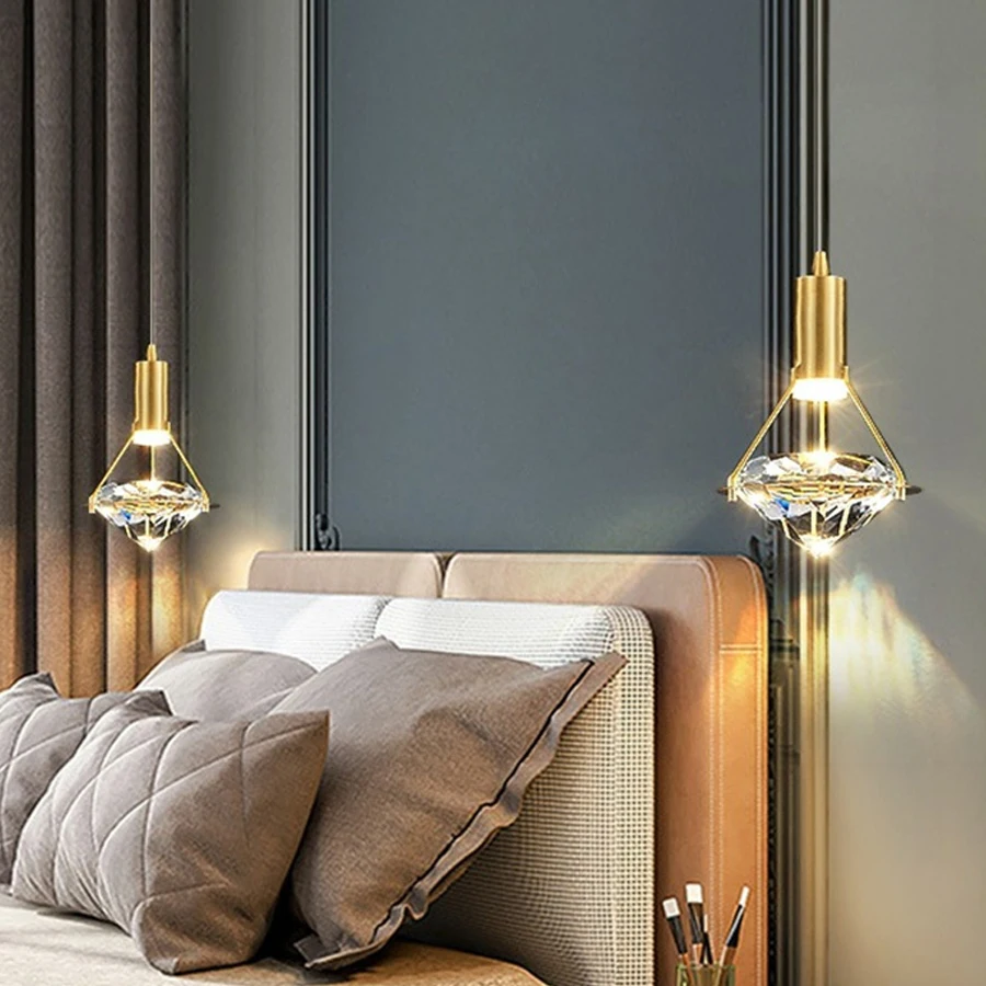 

Modern Crystal Chandelier Wall Lamp Hotel Kitchen Bedroom Bedside Pendant Light Decoration Restaurant Cafe Shop Bar Pendant Lamp
