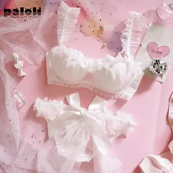 

Young Girl Japanese Cute Lolita Wedding Lace Bra & Brief Sets Women's Ruffle Push Up Underwire Underwear Set Bra and Panty Set