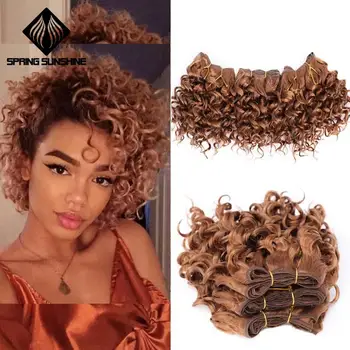 

Spring sunshine Ombre Hair Bundles Afro Kinky Curly Hair 6 Inch Short Synthetic Hair Weaving Afro Braiding Jerry Curl Extension