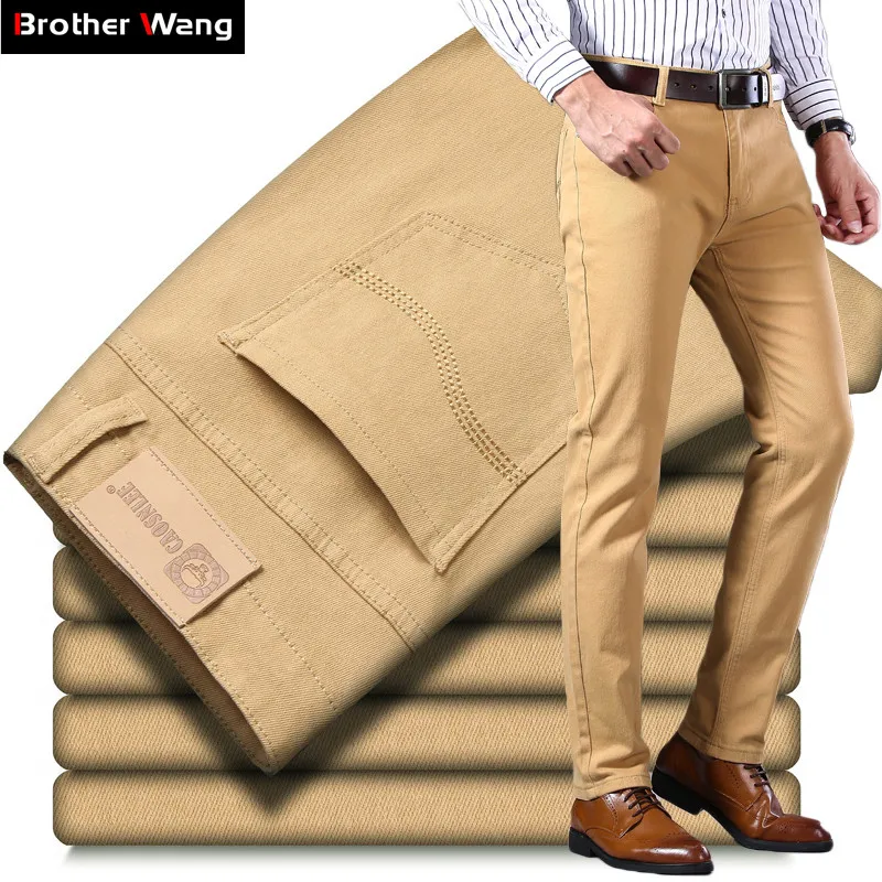 Special Offers Khaki Jeans Denim Trousers Stretch Brand Pants Men's Male Straight Fashion New Business kblRZ75WW