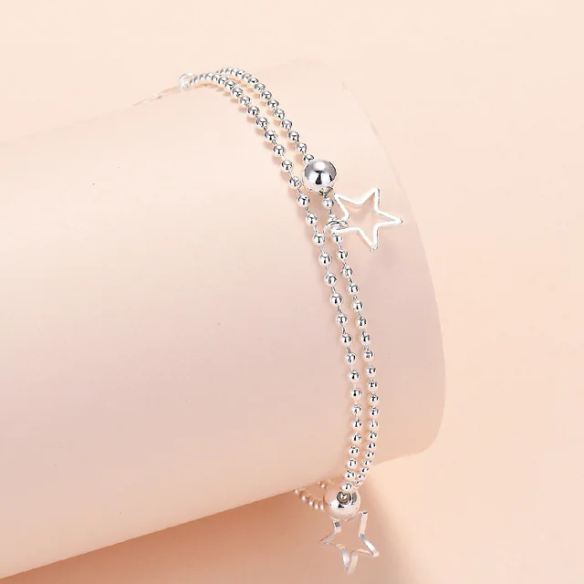 925 Sterling Silver Women Heart Bracelets On Hand Star Chain Bracelets For Girls Luxury Jewelry Jewellery Gifts For Women 3035