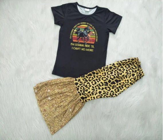 

2019 hot sale old town horse animal print pattern children's clothing girl set fashion personality style