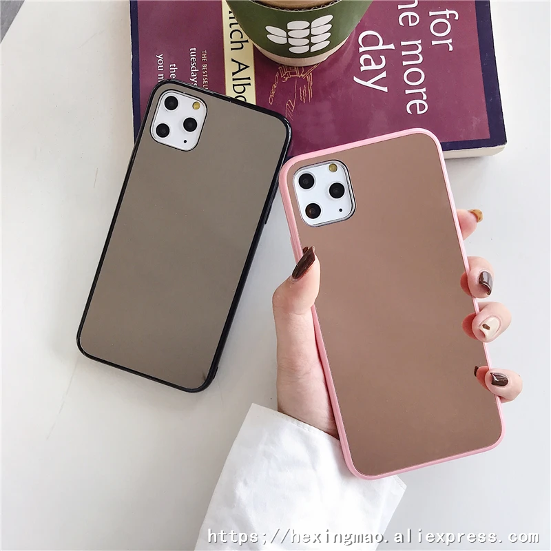 Цветной зеркальный простой чехол s для iphone 11 11Pro Max XR X XS 6 7 8 plus карамельный цвет