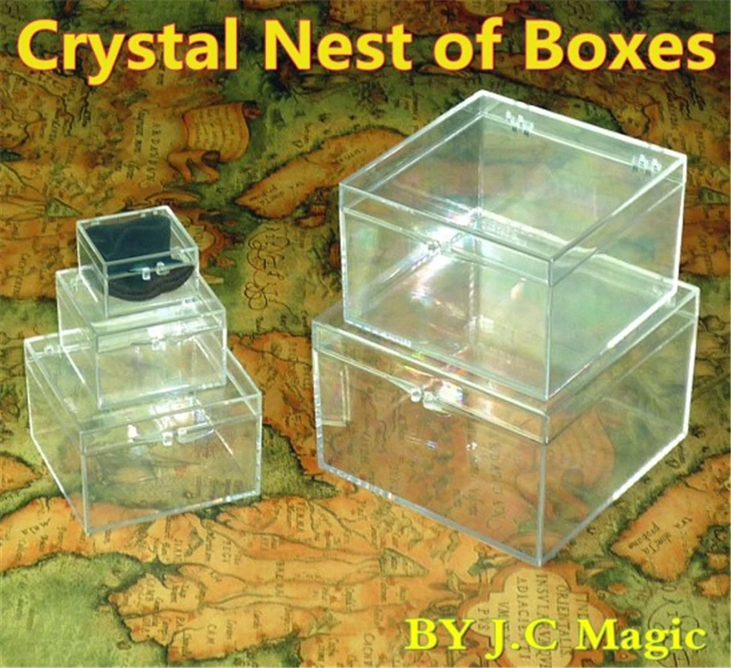 Crystal Nest of Boxes By J.C Magic Close up Magic Tricks Coin Magic Props Gimmick Coin Into Acrylic Box Escape Classic Magic Toy