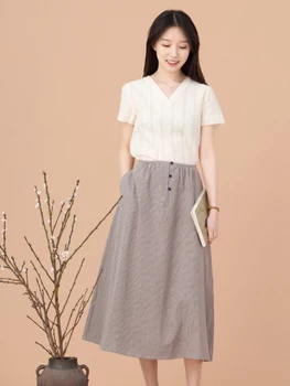 

CYNTHIA 2020 New Spring Women Plaid Skirts Female Summer Vintage A-line Cotton Mid-long Skirt