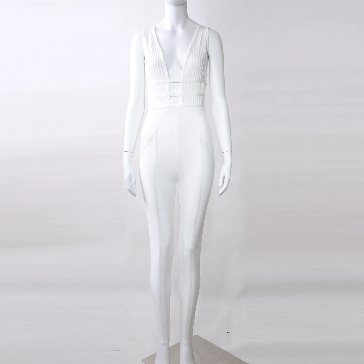 MEQEISS, новинка, летний бандажный комбинезон, комбинезоны, Vestidos Verano, сексуальный белый комбинезон без рукавов с глубоким v-образным вырезом, вечерние комбинезоны знаменитостей
